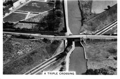 Ariel view of canal railway and road in star pattern