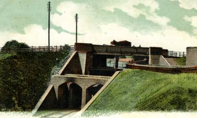 View of three bridges road canal and rail on top of each other